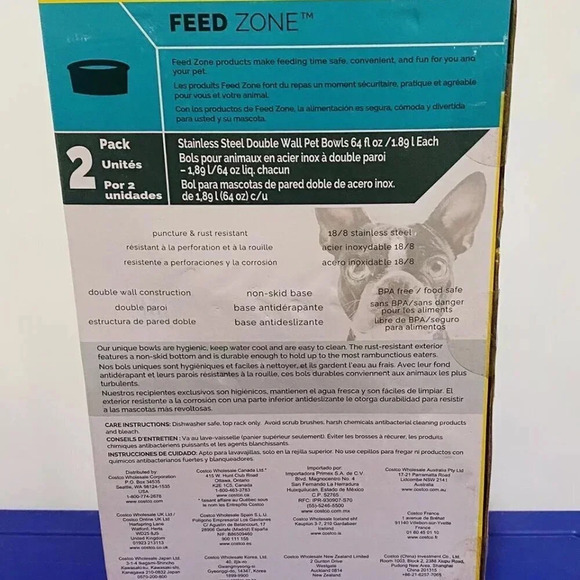 Pet Zone Non-Skid Stainless Steel Double Wall Feed Bowls 64 fl oz each (2 pack) - Picture 2 of 4